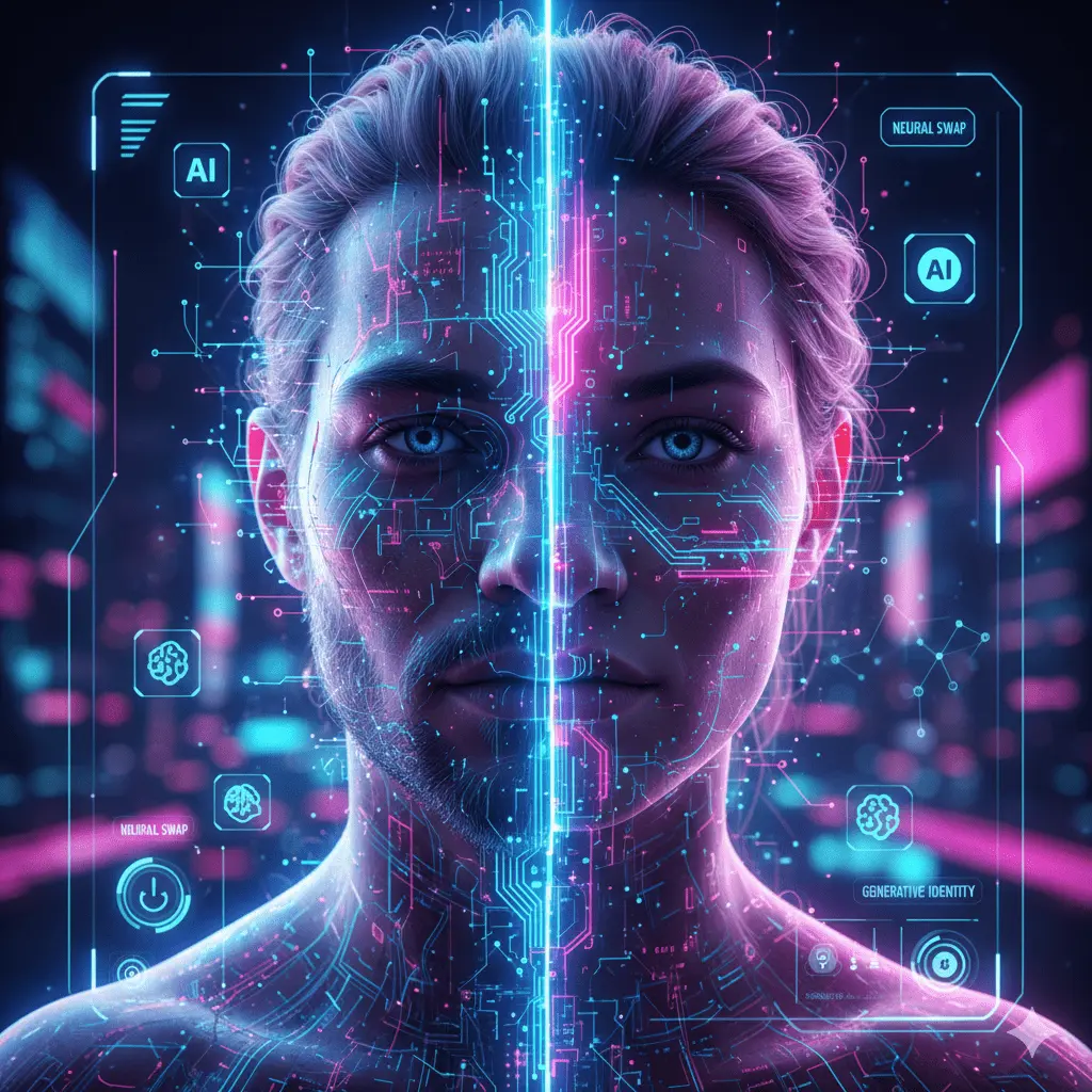 AI face swap tool interface showing digital face replacement using advanced artificial intelligence technology
